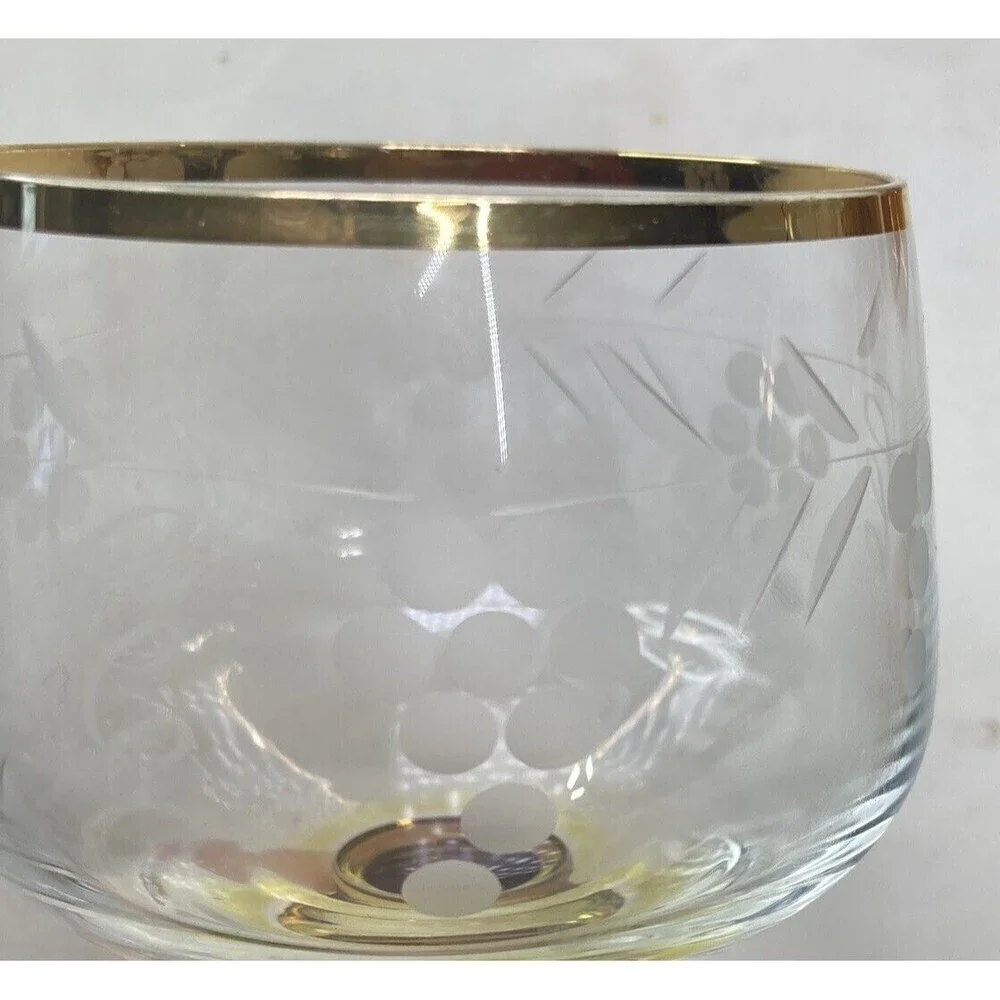 7 Roemer Amber Brown Beehive‎ Etched Grapes Gold Trim Wine Glasses Vintage